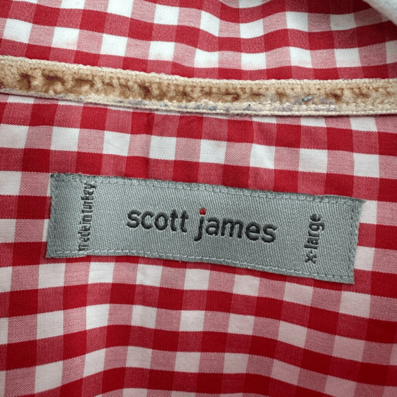 Scott James Mens Button Up Shirt Size XL Checkered Pig Patch Red White Preppy - Picture 3 of 11